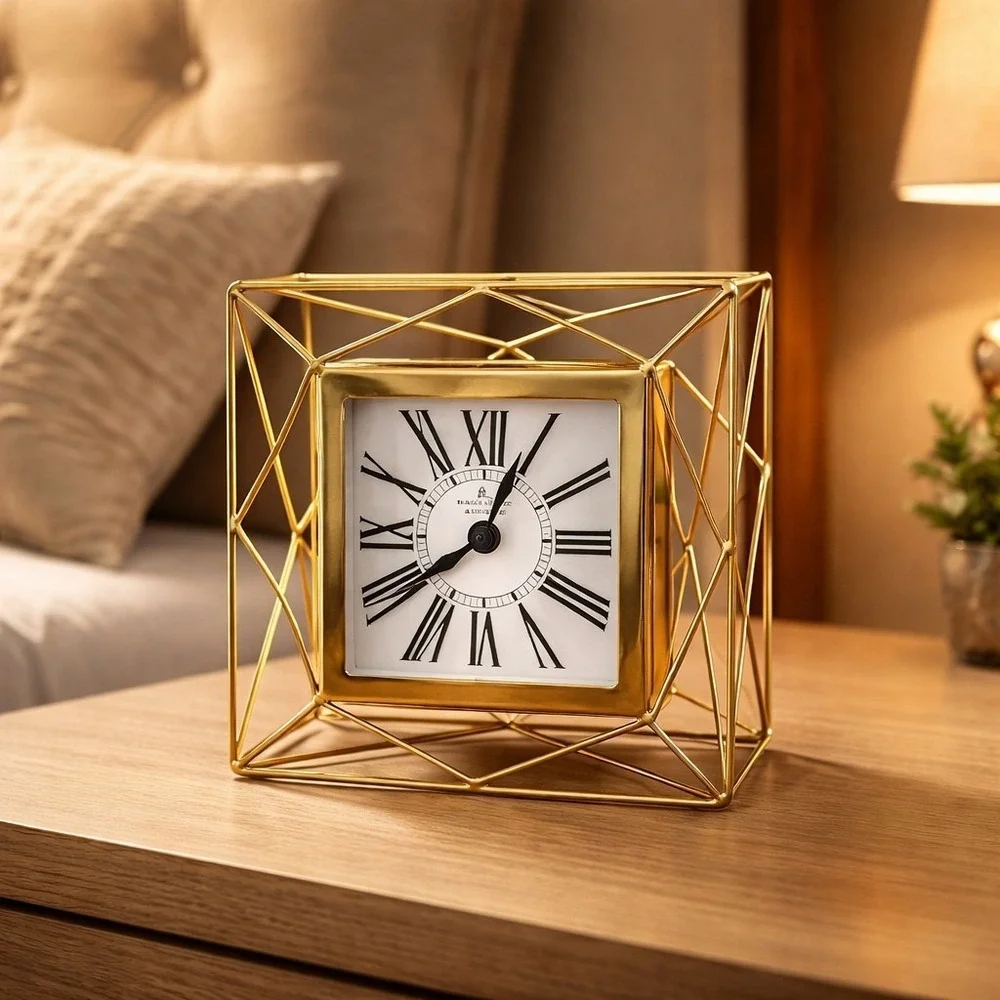 Vintage MCM 49 Bond Street London Desk/Mantel/Tabletop Clock Gold Metallic WORKS